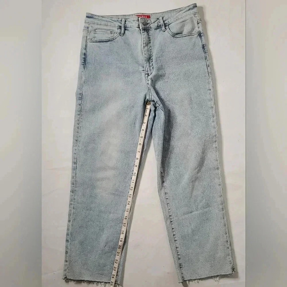 Guess High Rise Loose Boyfriend Denim Blue Jeans Raw Hem SZ 31 W Light  Wash - Picture 6 of 9